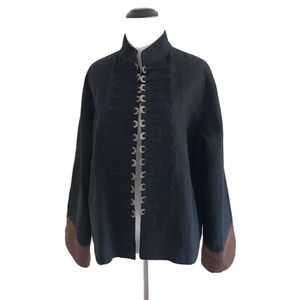 Peacock Ways | Art To Wear Womens Size L Black Linen Military Jacket Open Front